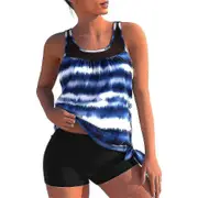 Women Tankini Swimwear Tank Tops + Boyshorts 2pcs Set Swimsuit Beach Bathing Suit-Good Royal Blue L