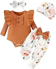 [GDTOGRT] Baby Girl Clothes Infant Newborn Outfits Romper Pants Cute Bow Headband Hat Sets for Baby Girls (0-3-6-12-18 Months)