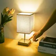 Kinsdan Small Table Lamp, 3-Way Dimmable Touch Control Bedside Lamps, Bedside Table Lamps with Flaxen Fabric Shade for Bedroom Living Room,LED Bulb Included