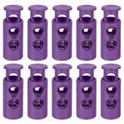 30Pcs 4mm Cord Lock Plastic Double Hole Spring Toggle Stoppers, Dark Purple