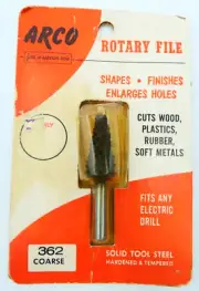 RARE Vintage Arco Rotary File No.362 Coarse Shapes, Finishes, Enlarges Holes NOS