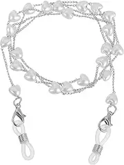[uxcell] Beads Eyeglass Chain, Pearl Glasses Strap Eyewear Retainer Chain Around Neck Sunglass Holder for Girls Women, Silver-Heart