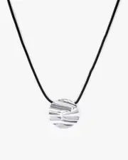 Silver Crumpled Metal Pendant Cord Necklace
