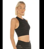 Adam Selman Sport XS Perforated Stripe Black Mesh Racer Crop Top