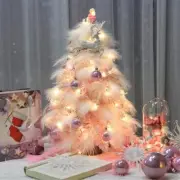 Mini Tabletop Christmas Tree with Feather Leaf LED String Lights Home Decor