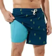 BRISIRA Swim Trunks Men Quick Dry Swim Shorts 5 inch Blue Pineapple size 38