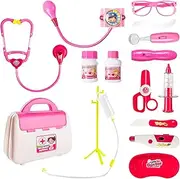 15Pcs Doctors Play Set, Doctor Kit, Pink Play Doctor Set for Christmas Birthday Present