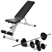 Workout Bench with Barbell and Dumbbell Set 30.5 kg vidaXL