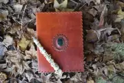 Large Leather-Bound Bloodstone Crystal Book Notebook Journal Grimoire or Diary