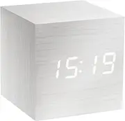 Gingko Cube LED Click Clock Alarm Clock with Sound Activation (Time, Date & Temperature), White/White LED