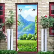 Door Stickers 3D Door Sticker Mountain Tree Bird Flying in Sky Butterfly Landscape Bedroom Door Wallpaper Mural Home Decoration(90x200cm)