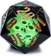 cusdie Large D20 Dice 55mm with Sharp Edges and Skull Inclusitions, D&D 20 Sided Dice, Handmade DND Giant for Dungeons Dragons RPG, MTG Table Games(Green Skull)