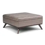 Trent Home Faux Air Leather Square Coffee Table Ottoman in Gray Taupe