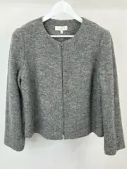 TALBOTS NWT Women Size 14P Grey Boucle Knit Wool Blend Jacket NWT