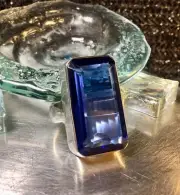 Genuine 925 Sterling Silver Created Blue Large Crystal Ring Size 8