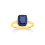 9ct Gold Created Ceylon Sapphire & Diamond Cocktail Ring in Blue
