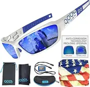 [Living out your qool time] QOOL TIMES Living out your Polarized Sunglasses for Men Women Medium to Large, White Blue Lens