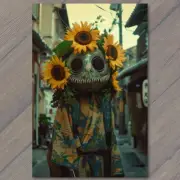 4x6" Sunflower Monster Hair Strange Nature Weird Unusual Wild Mask Crazy