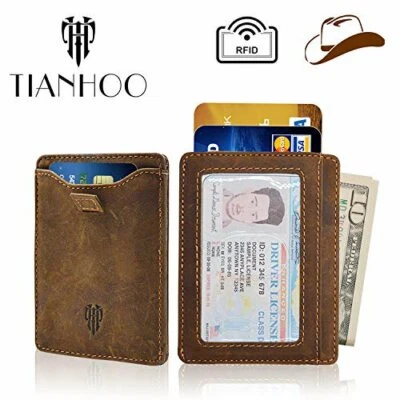 Slim Minimalist Front Pocket RFID Blocking Premium Leather Retro Cowboy Wallet