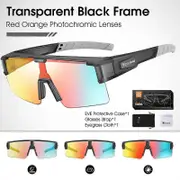 WEST BIKING Photochromic Myopic Fit Over Sunglasses Unisex Cycling Glasses Polarized Driving Eyewear UV400 Fishing Bike Goggles Gray x Red Orange