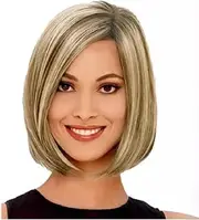 12 Inch bob Wig with Bangs,Blonde Brown bob Wigs for White Women,Shoulder Length Wigs for Daily Use 180 Density (Blonde Brown, 12 Inch)