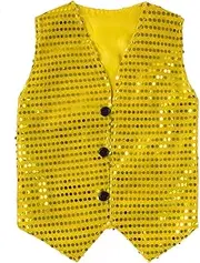 [DRHOM] Kids Girls Sparkle Sequin Sleeveless Waistcoat V-Neck Vest Jacket Hip Hop Jazz Dance Stage Performance Costume