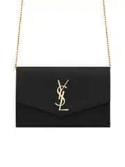 Saint Laurent Uptown Chain Wallet in Grain de Poudre Embossed Leather