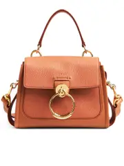 Chloé Mini Tess Day Bag in Grained & Shiny Calfskin Muted Brown
