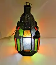 Moroccan Lamp Light Fixture Colorful Stained Glass Mood Lantern 18" Nice Gift