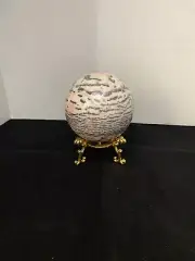 453g Natural Pink Zebra Jasper Sphere Crystal Healing, Reiki, Chakra With Stand