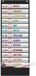 domoi Daily Schedule Pocket Charts Classroom Pocket Chart Classroom Schedule 13+1 Pocket, 18 Sided Reusable for Classroom