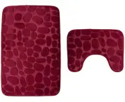 Bath Mat Sets 2 Piece Non-Slip Bath Mats And Pedestal Mats For Bathroom Washable Red