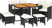 vidaXL Poly Rattan Outdoor Dining Set - 9-Piece Black Garden Furniture with Cream White Cushions and Sturdy Steel Frame
