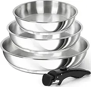 MICHELANGELO Stainless Steel Frying Pan Set, Cooking Pans with Removable Handle, Triply Base Stainless Steel Pan Set, Induction Compatible Skillet- 8" & 9.5" & 11"