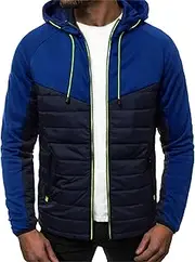 [JEShifangjiusu] Men's Zip Hooded Patchwork Down Jacket Trendy Casual Sweatshirt Down Jacket Long Sleeved Slim Fit Coat