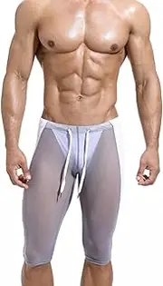 [Wayonge] Men's Mesh Tight Cycling Running Fitness Mens Transparent Tight Pants Yoga See Through Compression Workout Leggings
