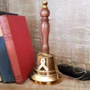 9 INCH POLISHED BRASS CANCER RIBBON ENGRAVED HAND BELL