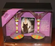 New Lolita Hand Painted Love My Martini COSMOPOLITAN Glass SET with Recipe BOOK