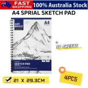 4x A4 SPRIAL SKETCH PAD 30 SHEETS 21X30 ARTIST PAINTING DRAWING PAD BOOK
