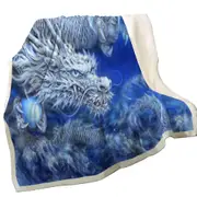 Fantasy Design Night Storm White Blue Dragon Throw Blanket