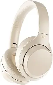 iKF T1 Wireless Headphones Bluetooth Over Ear, Wired Headset with Built-in Mic, 50H Playtime, Stereo Bass, Multipoint Connection, Foldable, ENC Call Noise Cancelling for Work, Travel (Offwhite)