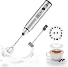 Milk Frother Handheld, Rechargeable Whisk Drink Mixer for Coffee with Art
