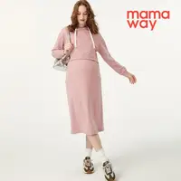 在飛比找momo購物網優惠-【mamaway 媽媽餵】假兩件式帽T+開衩裙孕哺套裝