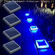 Lacasa Blue Solar Deck Lights 4 Pack, Dusk to Dawn Large Battery Step Lights, Big Solar Powered Waterproof Dock Lights, LED Solar Lights Outdoor Garden Stair Driveway Walkway Pathway Warning Lamp