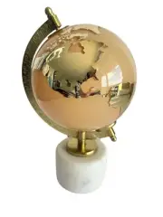 NWT Glass Globe On Marble Alabaster Stand Mirrored Gold Continents 9.5” H