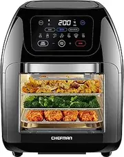 [Chefman] Multifunctional Digital Air Fryer+ Rotisserie, Dehydrator, Convection Oven, 17 Presets Fry, Roast, Dehydrate, Bake, XL 10L Family Size, 1800W, Auto Shutoff, Large Easy-View Window, Black