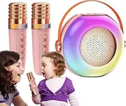 Portable Karaoke Machine, Karaoke Speaker with Two Microphones, LED Lights, Music Player for Adults and Kids, Sound Machine for Family Home Gathering