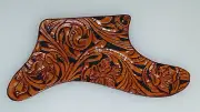 Leather pickguard Custom Hand Tooled la carbronita Tele Floral Riffs brown