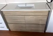 CERAMIC TOP 1200mm BATHROOM VANITY SOFT CLOSING DRAWERS & WOOD GRAIN FINISH