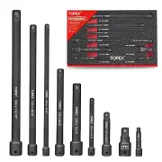 TOPEX 9 PCs Extension Bar Set 1/4" 3/8" and 1/2" Black Drive Socket Extensions